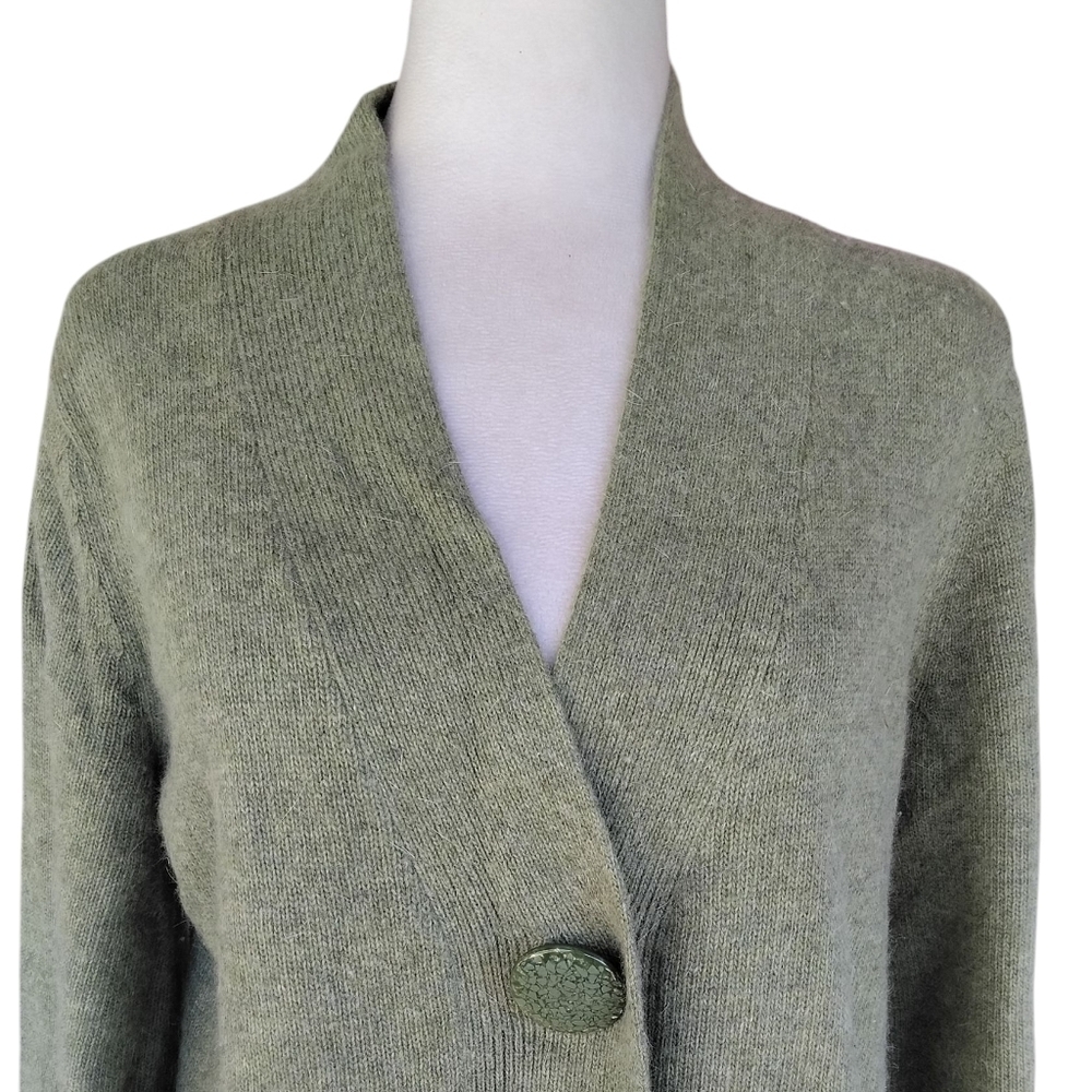 Tweeds Sage Green Single Button Wool Angora Blend Cardigan Size Large - Picture 2 of 8